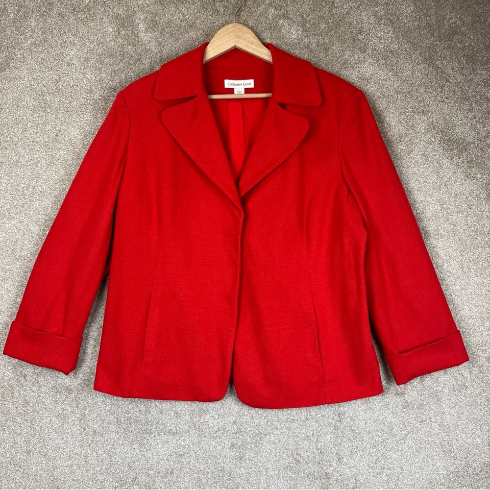 Coldwater Creek Jacket Womens 16 Orange Cotton Long Sleeve Lined Blazer- 3452*